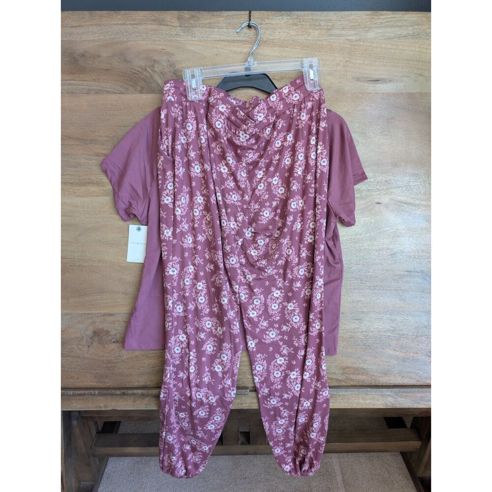 Lucky Brand Pajama Set Women's Large Dark Pink Floral Sleepwear Jogger Stretch - Picture 2 of 3